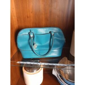 London Fog Teal Faux Leather Dual Handle Satchel Handbag Tote Purse Pockets